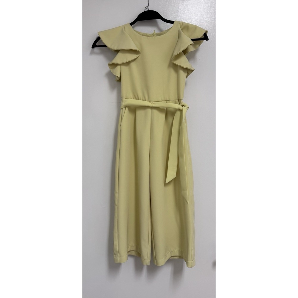 GB Girls Tie Front Tiered Ruffle Sleeve Jumpsuit Romper Butter Yellow Size 7